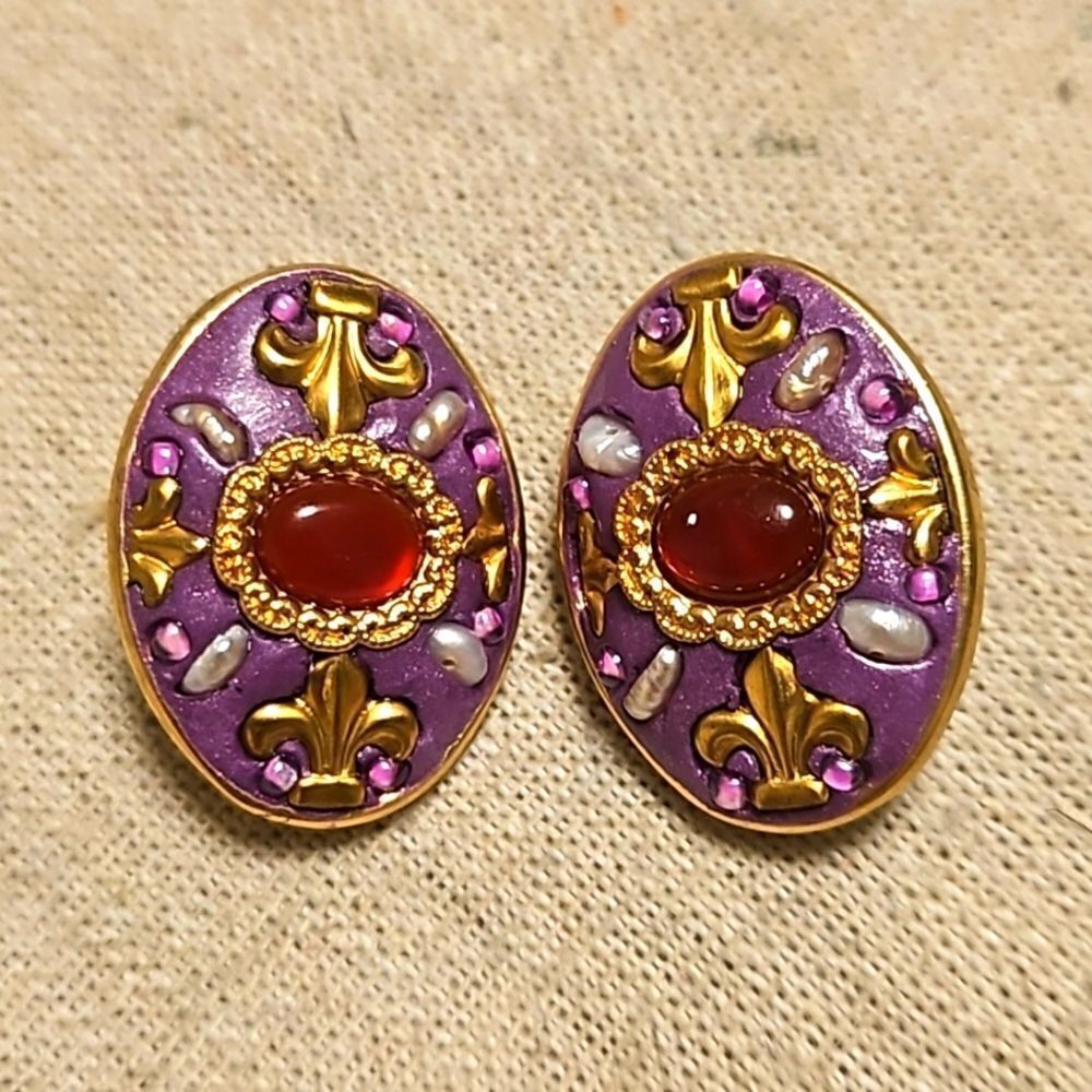 Antique Victorian Bloodstone Seed Pearl OM Austrian Clip-on Earrings
